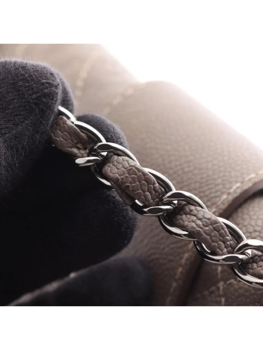 Chanel Shoulder Bag 2.55 Quilted Chain Gray Caviar Leather